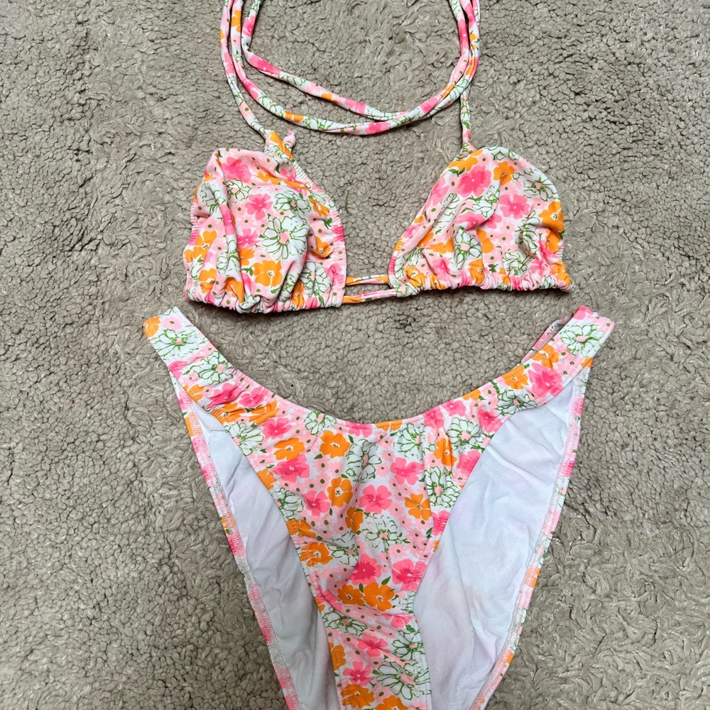 Floral Pink and Orange Bikini Set